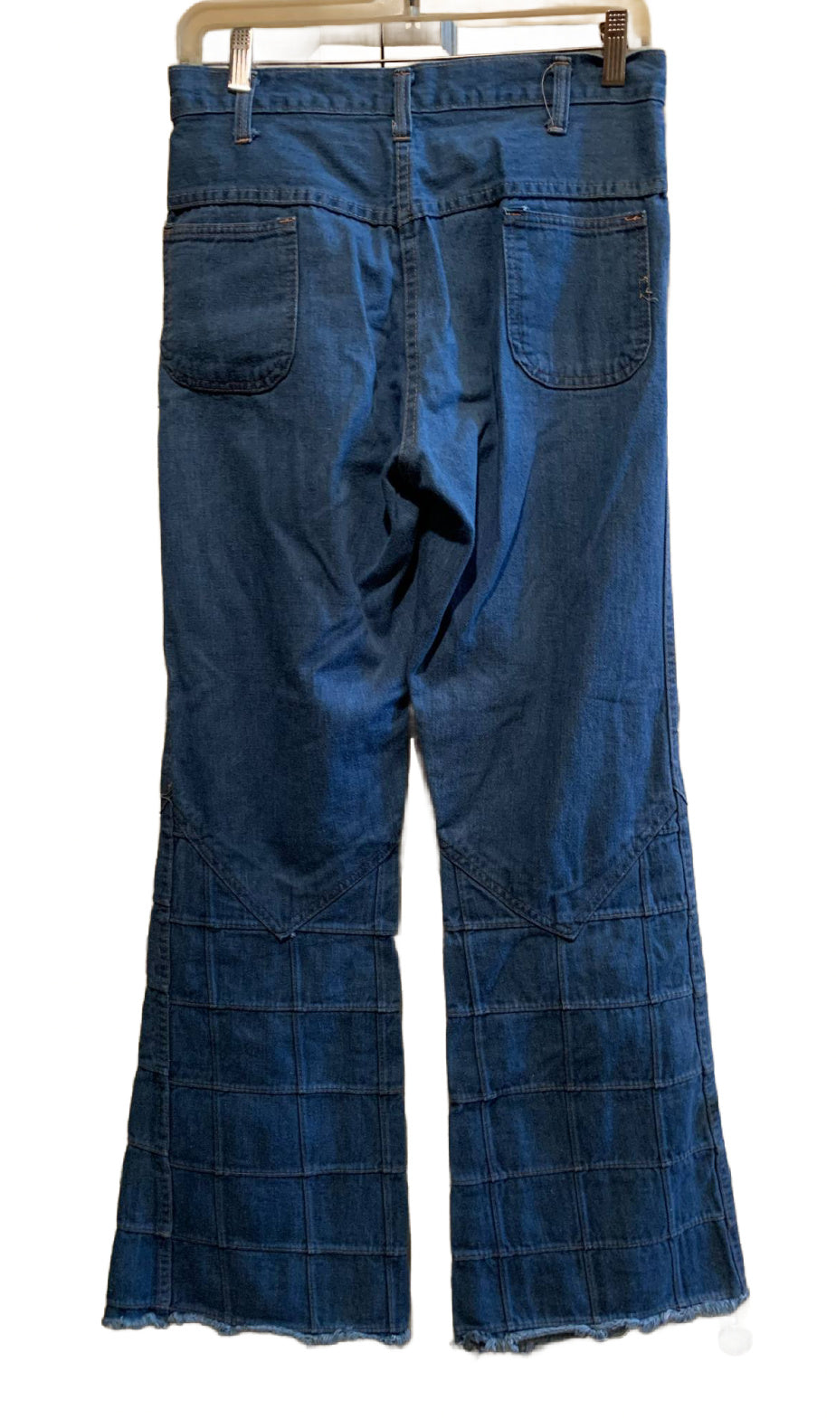 Patchwork Hem Frayed Bell Bottom Jeans circa 1970s