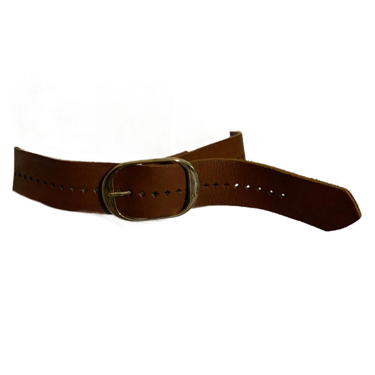 Clay Red Brown Wide Leather Belt with Diamond Holes circa 1970s