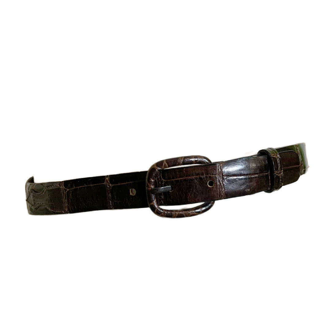 Genuine Alligator Waist Cinching Cognac Brown Belt with Back Closure circa 1950s