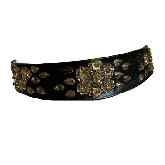 Sequined and Beaded Black Evening Belt with Back Closure circa 1940s