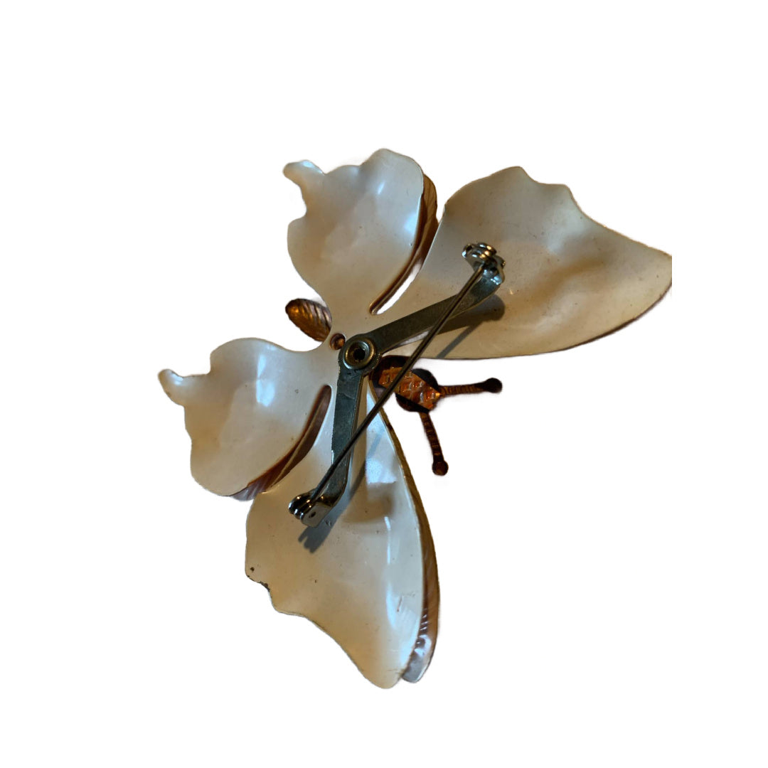 Peachy Keen Enameled Metal Layered Butterfly Brooch circa 1960s