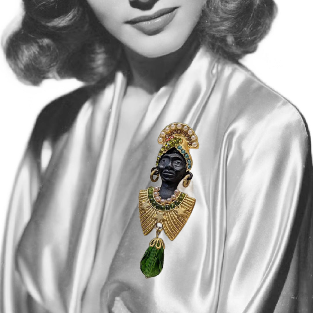 Blackamoor Royalty Enameled Metal Brooch 1940s Inspired