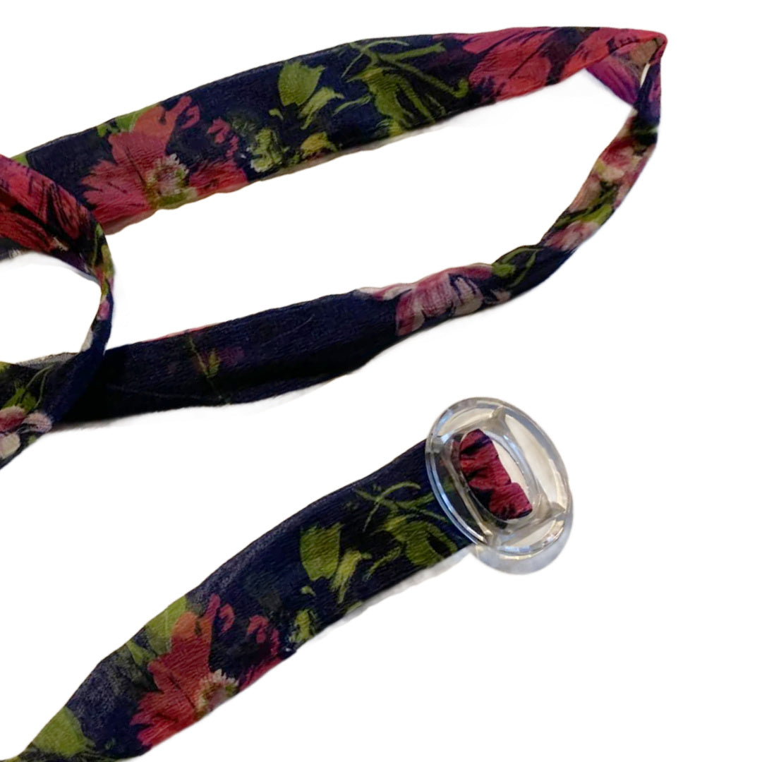 Looking Glass Blue and Pink Floral 1940s Fabric Belt Glass Slide Buckle Refurbished up to XXL