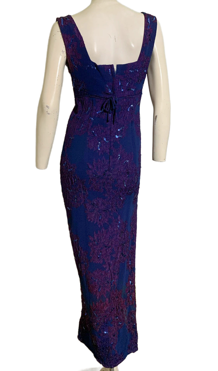 Sultry Sapphire Blue and Purple Sequined High Slit Evening Dress circa 1960s