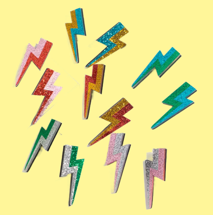 Angie- the Two-Tone Glitter Lightning Bolt Earrings 6 Color Ways