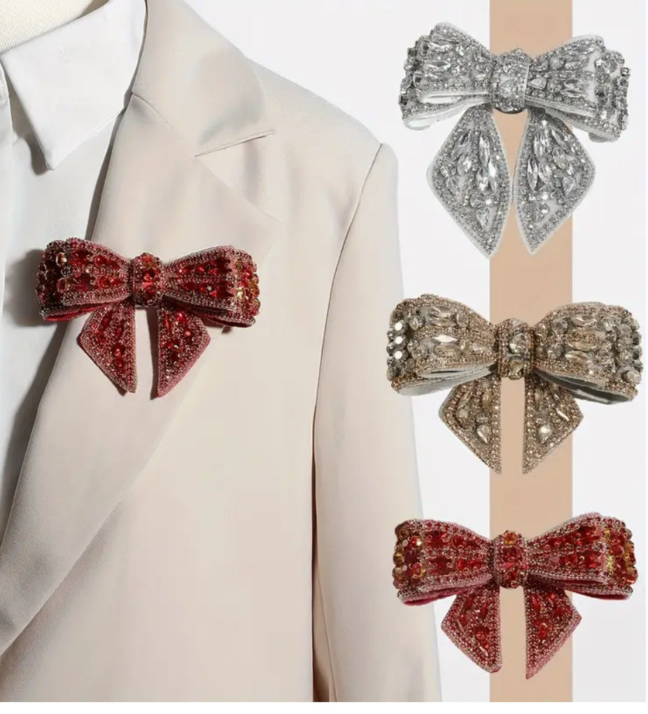 BIG Chanel-esque Rhinestone Bow Brooch 3 Colors