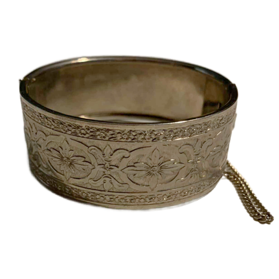 Etched Floral Silver Bracelet circa 1930s