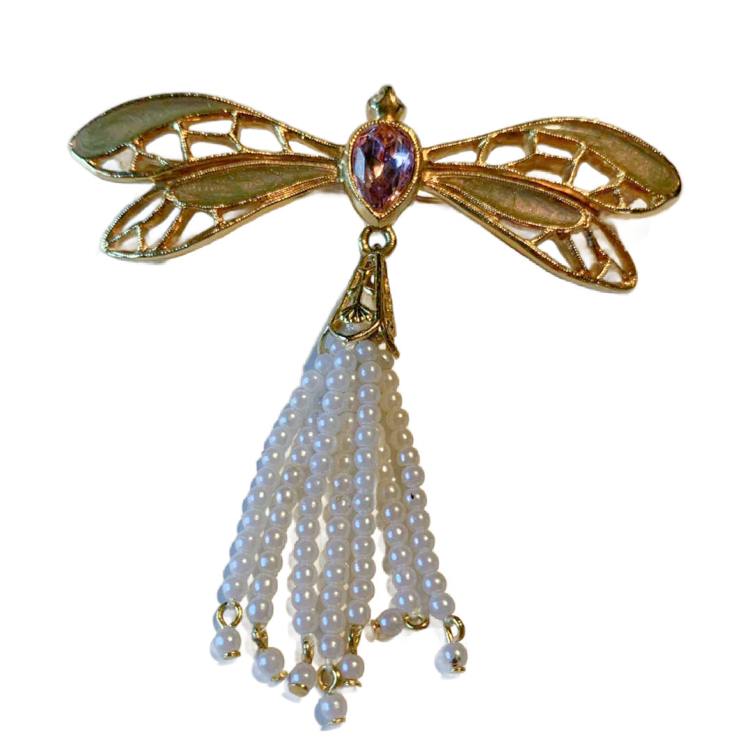 Art Nouveau Pastel Damselfly Brooch circa 1980s