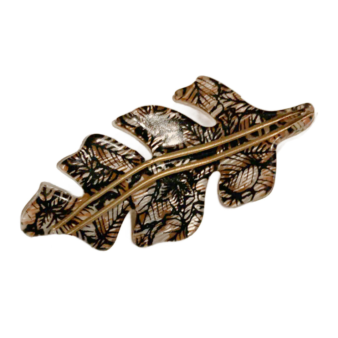 Artsy Brown and Black Acrylic Leaf Brooch circa 1980s