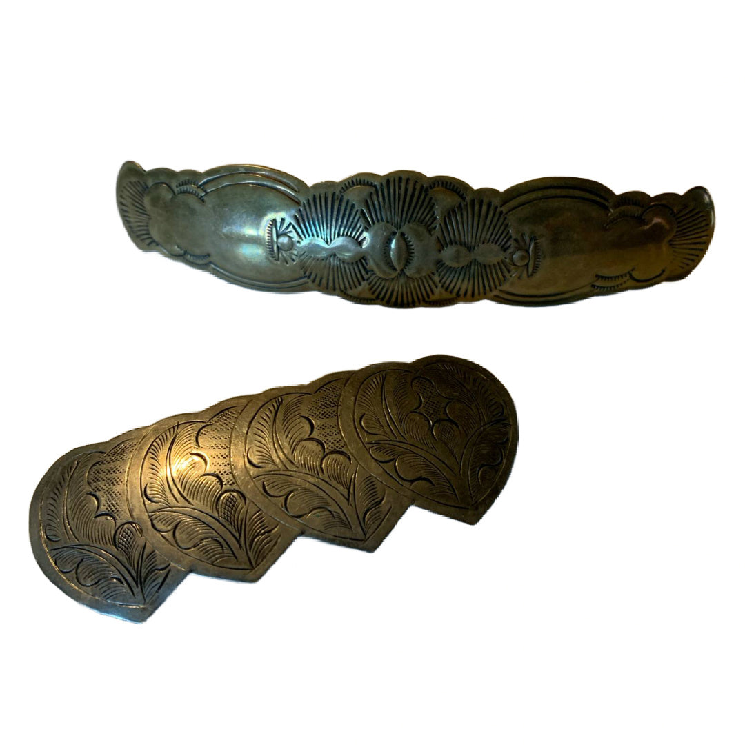 Classic Etched Silver Tone Metal Set of 2 Hair Clip Barrettes circa 1990s