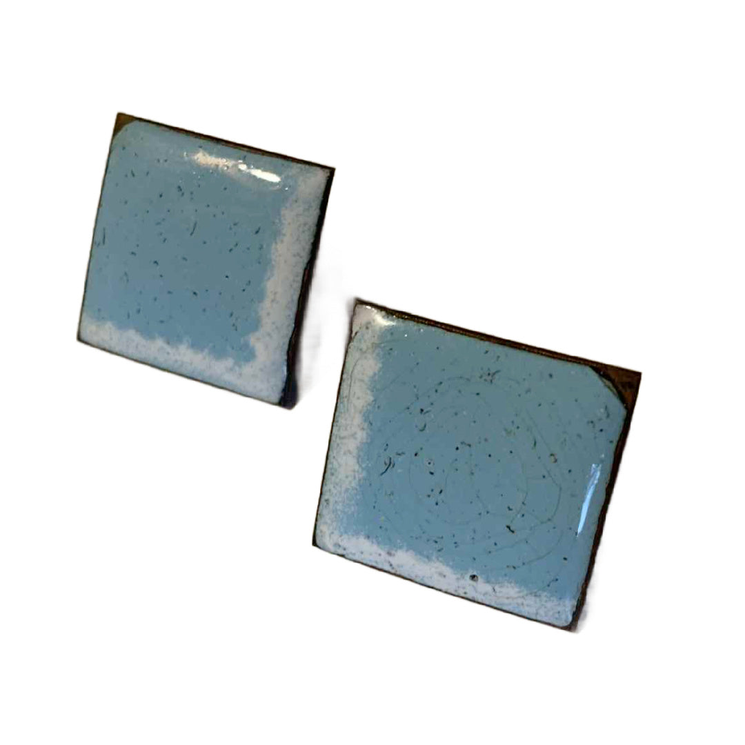 Ombré Sky Blue Square Enameled Clip Earrings circa 1940s