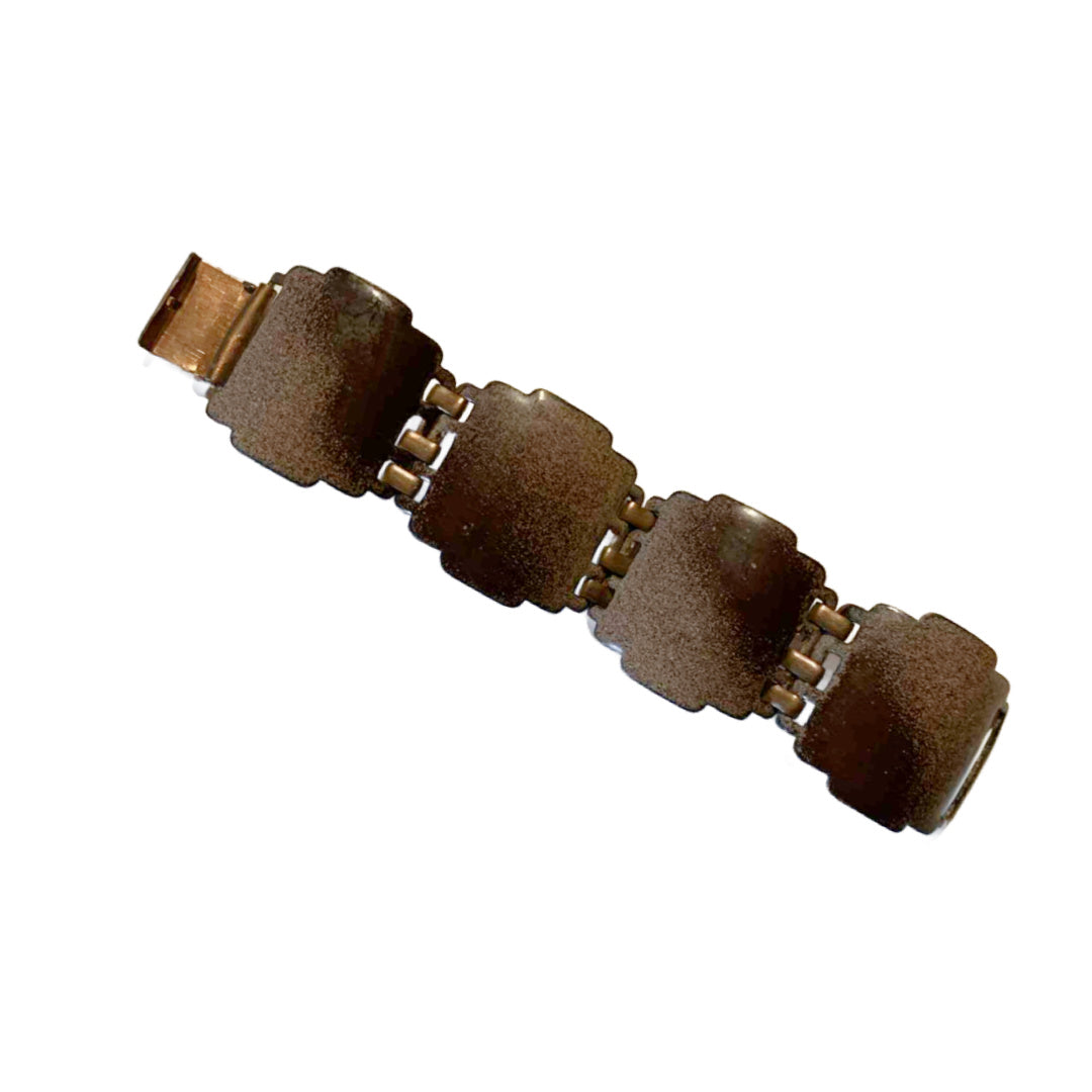 Ombré Coffee Brown Enameled Copper Link Bracelet circa 1940s