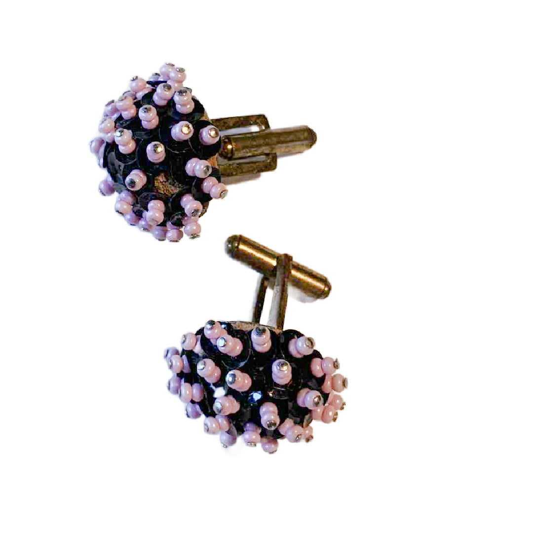 Black and Pink Sequin and Bead Cufflinks circa 1940s