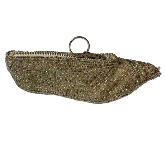 Silver Seed Bead Zip Top Persian Shoe Coin Purse circa 1950s