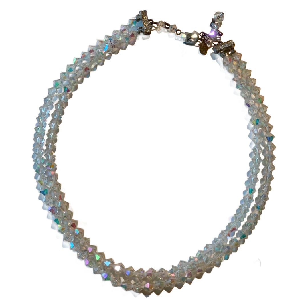 Double Strand Aurora Borealis Crystal Choker Necklace circa 1940s