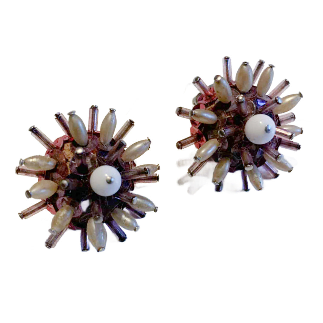 Sputnik Bead and Sequin Clip Earrings circa 1940s