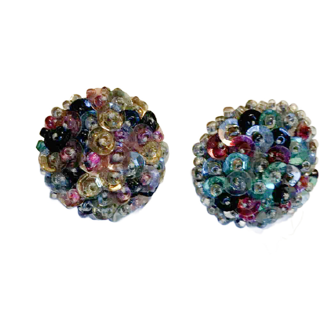 Gelatin Rainbow Sequin Clip Earrings circa 1940s