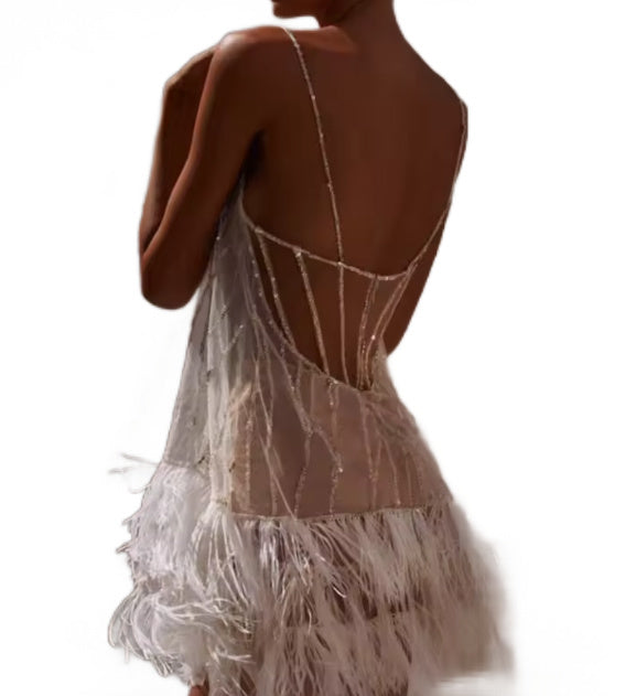 Tilly- the Feather Trimmed Sparkling Mini Flapper Dress