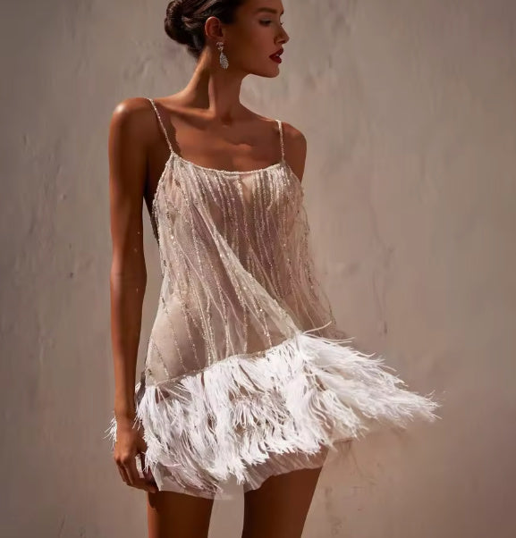 Tilly- the Feather Trimmed Sparkling Mini Flapper Dress