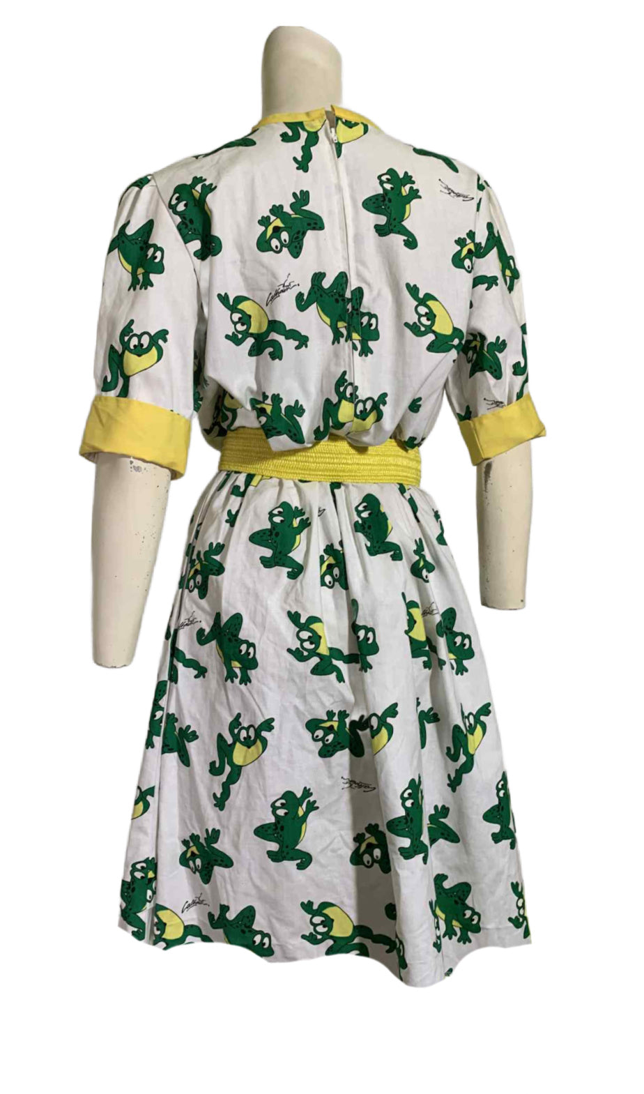 Dancing Frog Novelty Print Cotton Dress circa 1990s