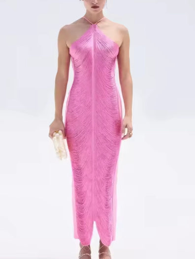 Shonda- the Metallic Draped Thread Evening Gown