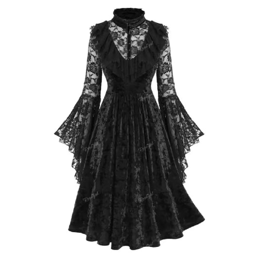 Wednesday- the Black Lace and Velvet Goth Dress