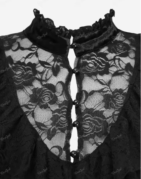 Wednesday- the Black Lace and Velvet Goth Dress