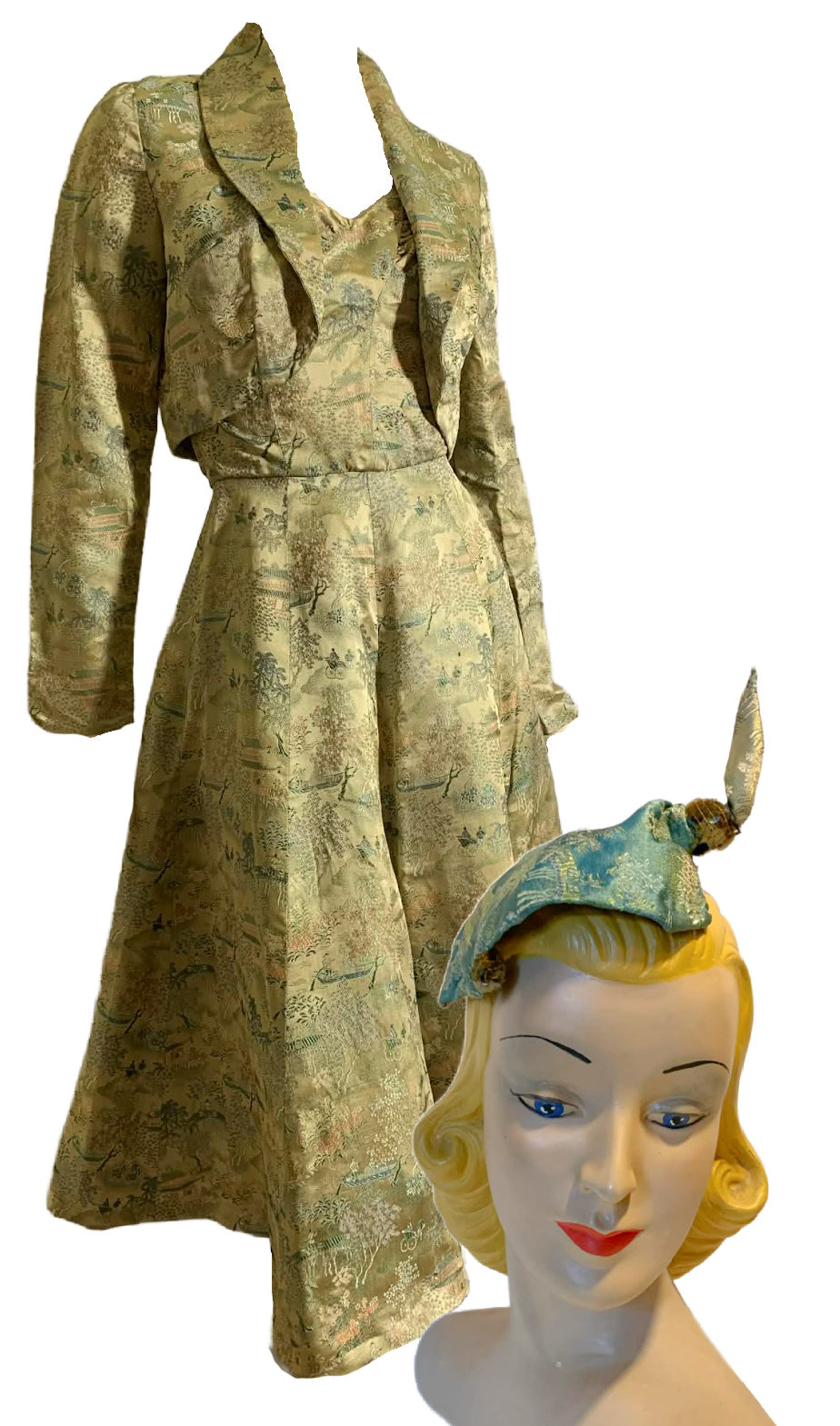 halter dress with jacket Chinese Embroidered Silk and Hat and Brooch circa 1950s this dress defines effortless SIZE:43 L I V D Wedding Ties for Groom