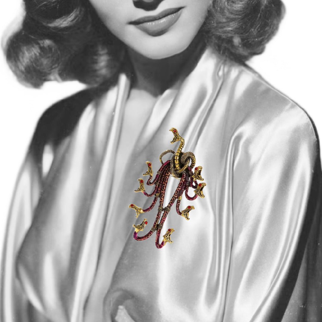 Elegant Snake Head Hydra Brooch Inspired by the 1940s 3 Colors