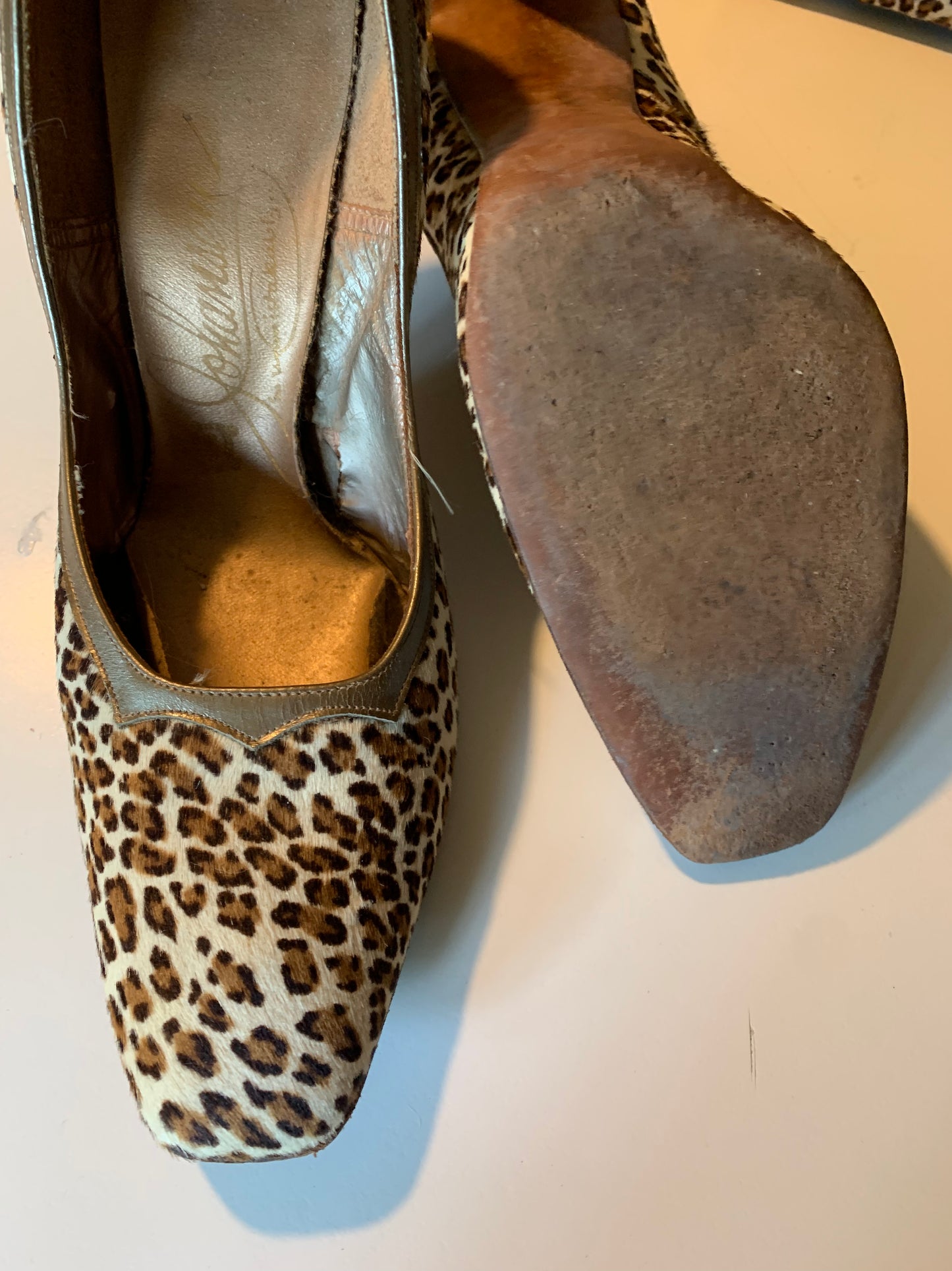 Stenciled Leopard Print Fur Glamour Girl High Heels and Handbag Set circa 1960s