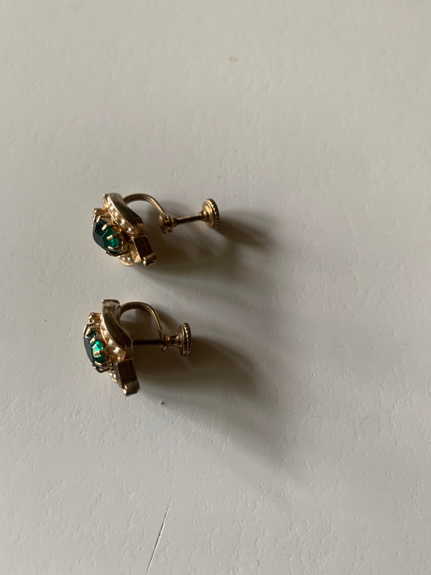 Emerald Green Leaf Rhinestone Clip Earrings circa 1940s