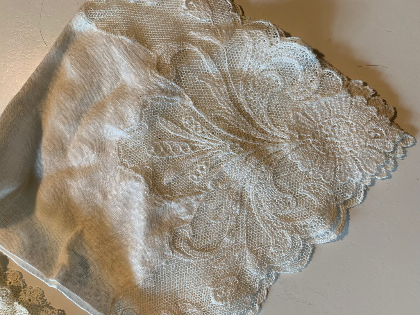 White Lace Trimmed Handkerchiefs Lot 2 circa 1940s