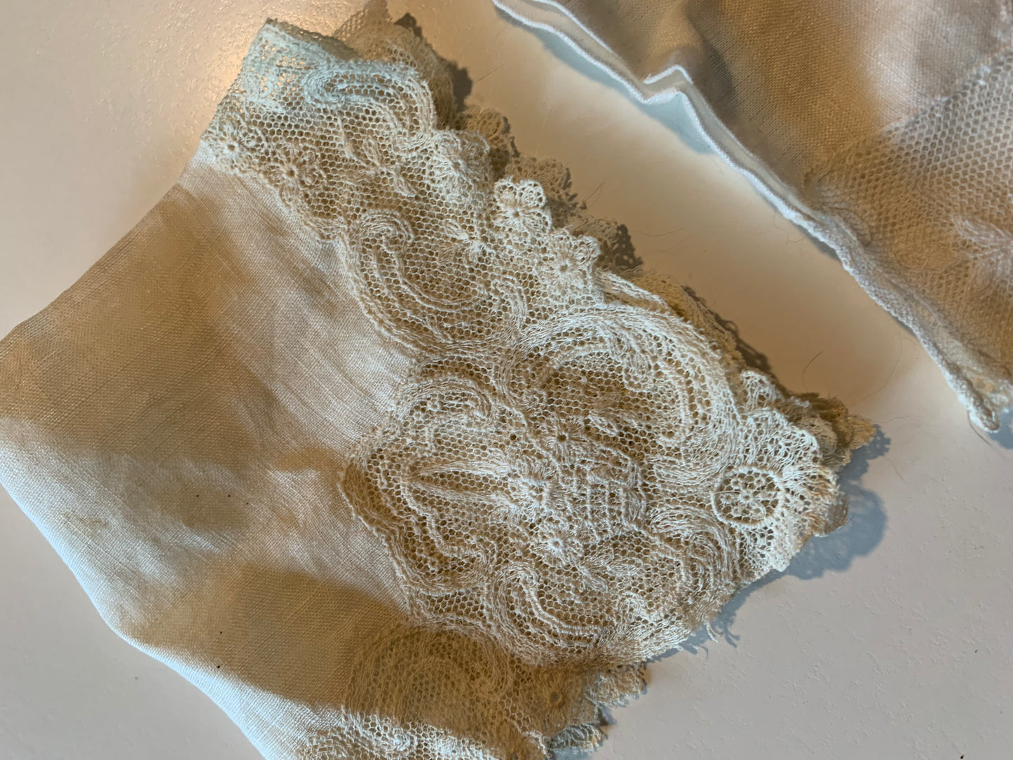 White Lace Trimmed Handkerchiefs Lot 2 circa 1940s