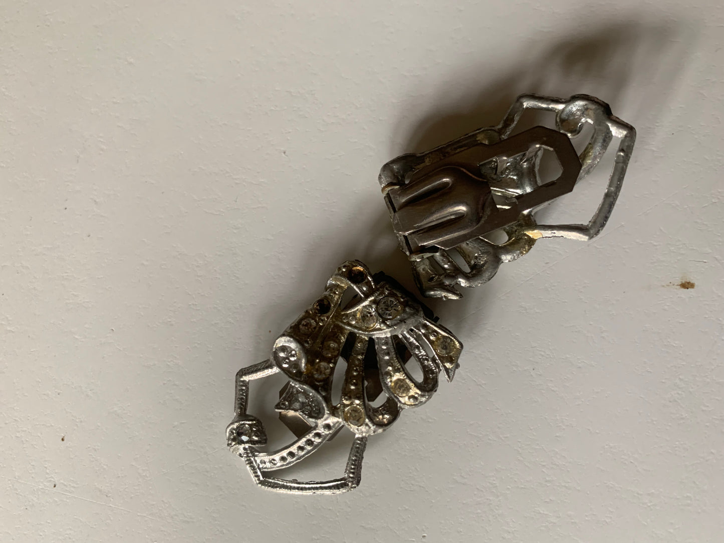 Silver Pot Metal Rhinestones Set of Fur Clips circa 1930s