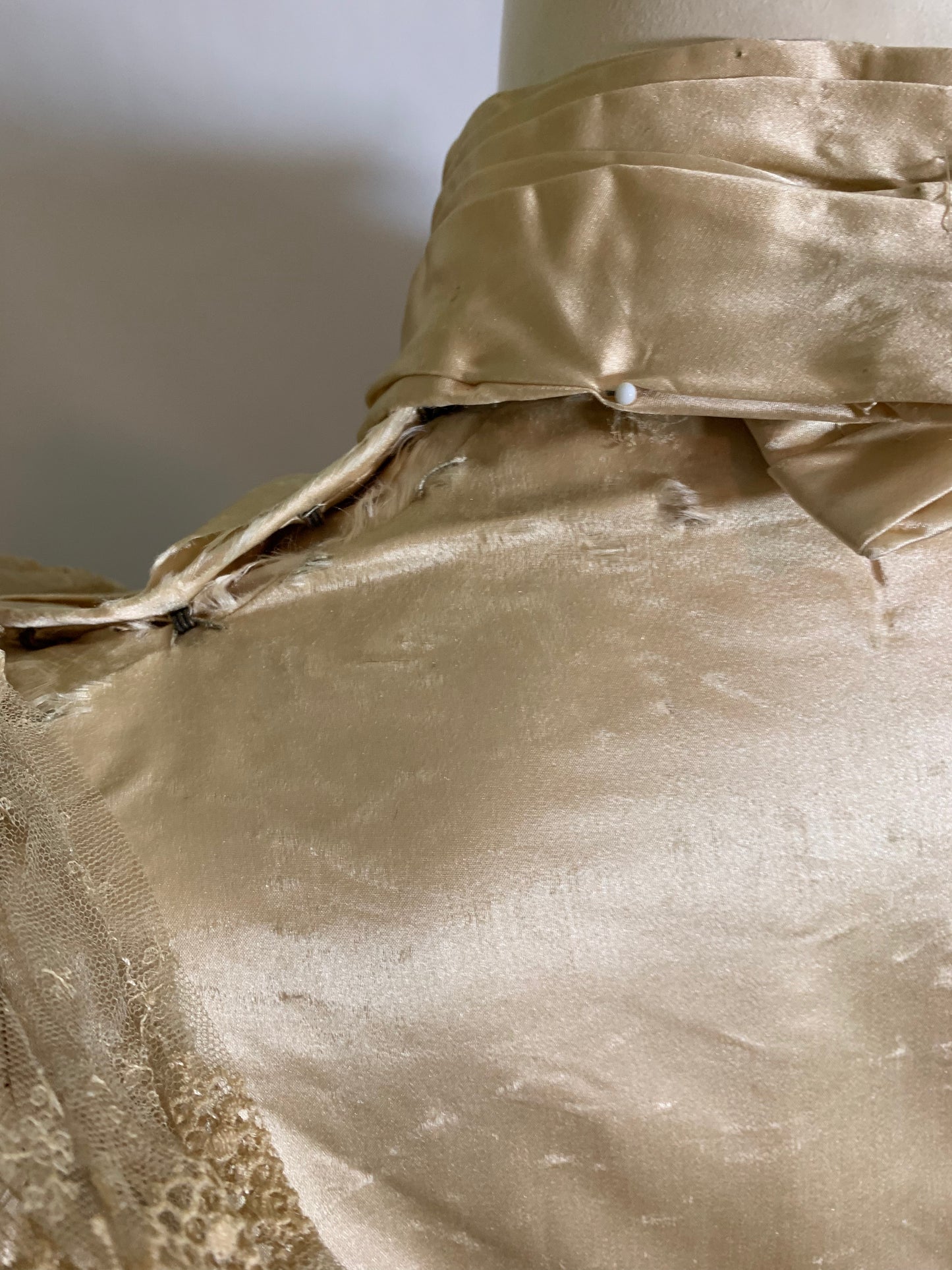 Candlelight Silk and Lace Bridal Ensemble with Leg of Mutton Sleeves and Bible circa 1895