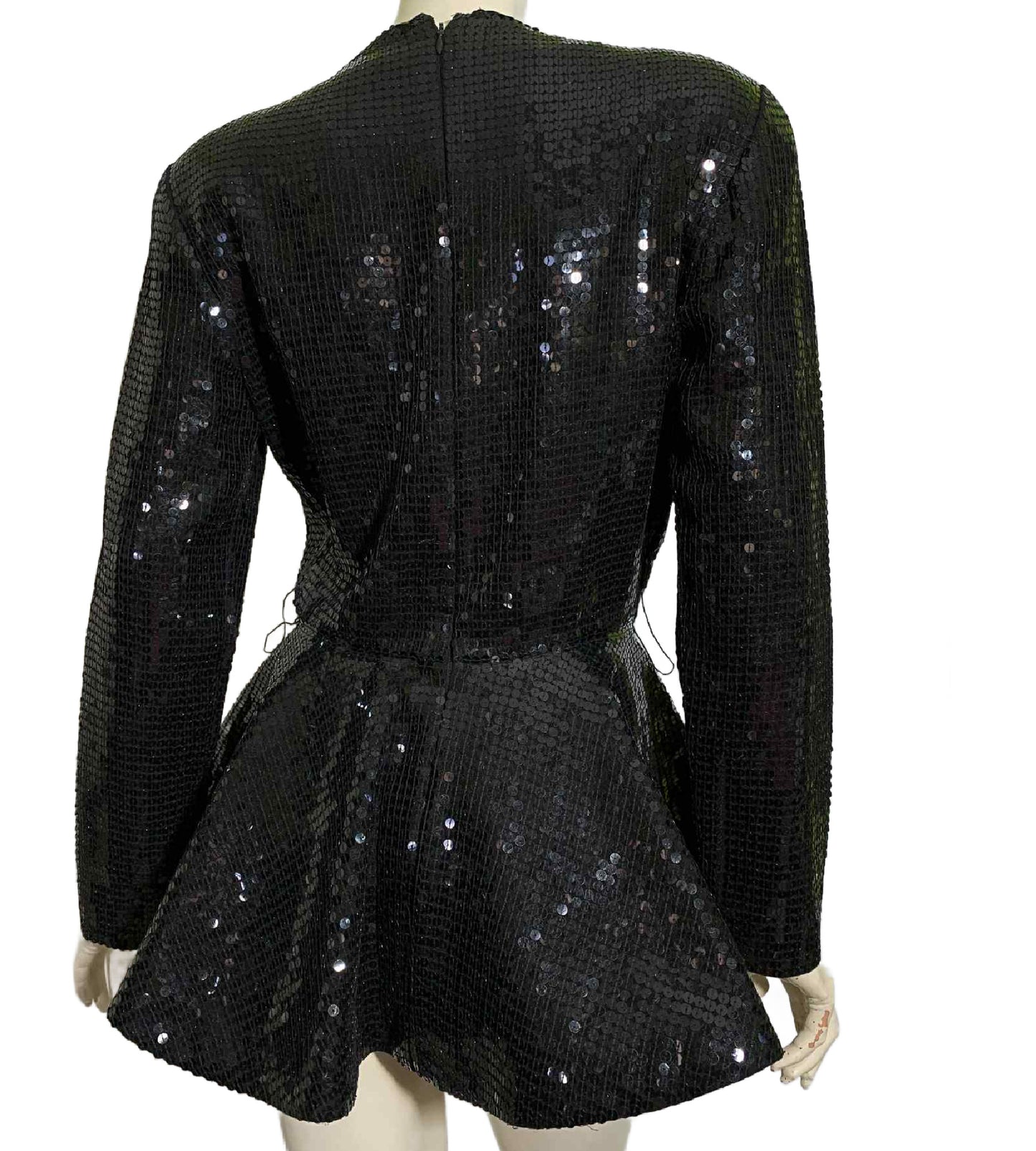 40s Inspired Black Sequined Peplum Blouse with Shoulder Pads circa 1980s