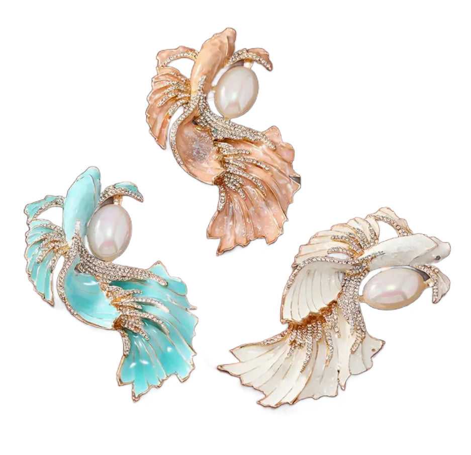 Modern Pastel Enameled Metal Koi Fish Brooch 1940s Inspired 3 Colors