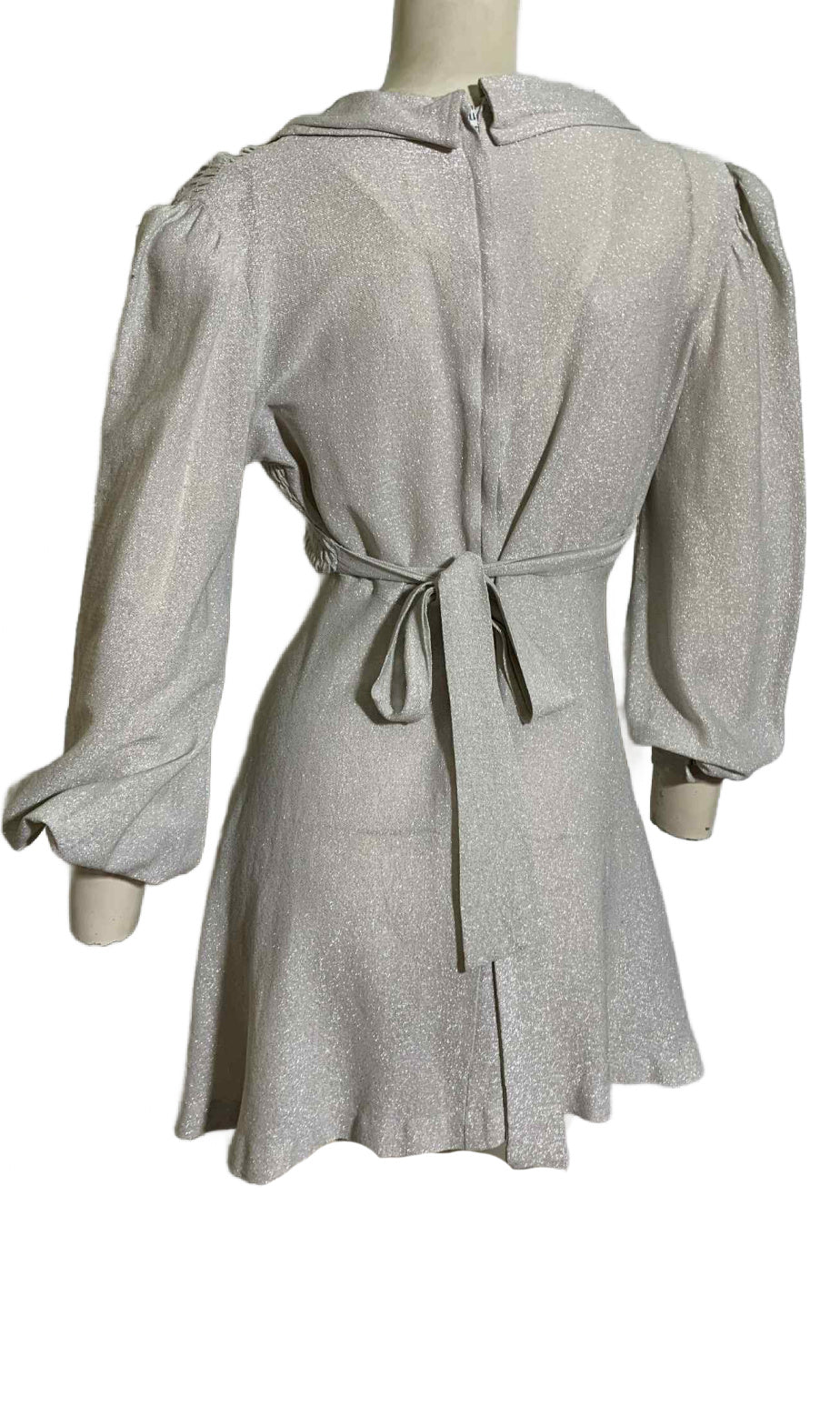 Silver Lurex Smocked Bodice Baby Doll Mini Dress circa 1970s