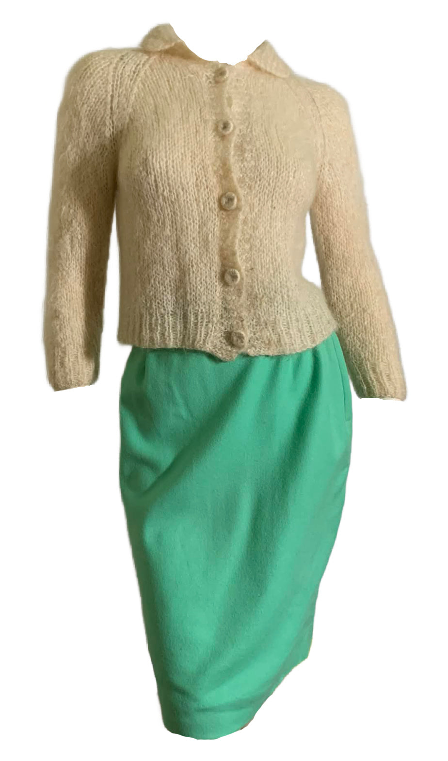 Fuzzy Ivory Button Front Sweater circa 1960s