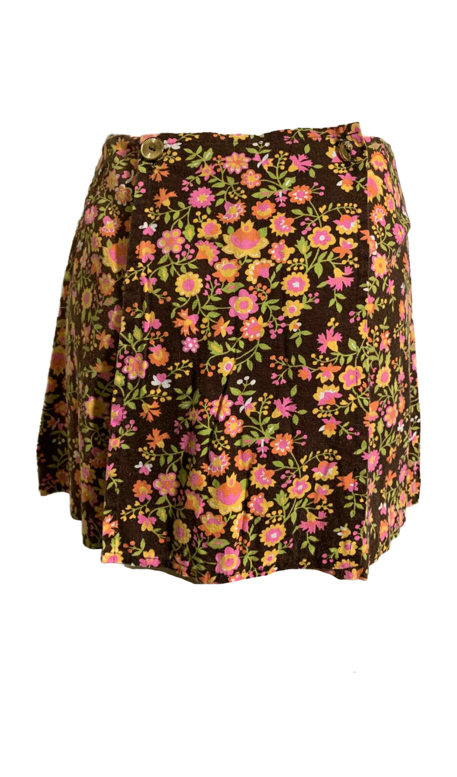 Ditsy Floral Print Hopsack Mini Skort Shorts Skirt circa 1970s