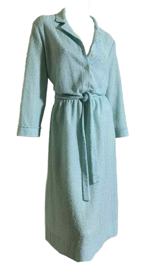 Carolina Blue Textured Knit Blouson Bodice Dress circa 1970s