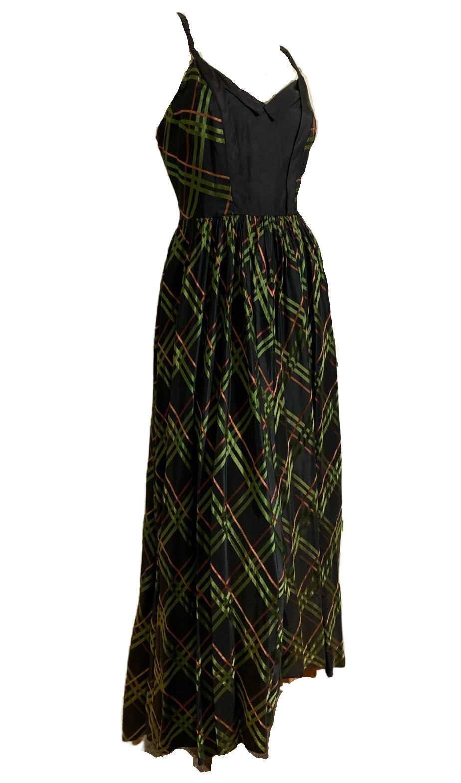 Green, Red and Black Plaid Taffeta Dress with Bolero Jacket circa 1940s