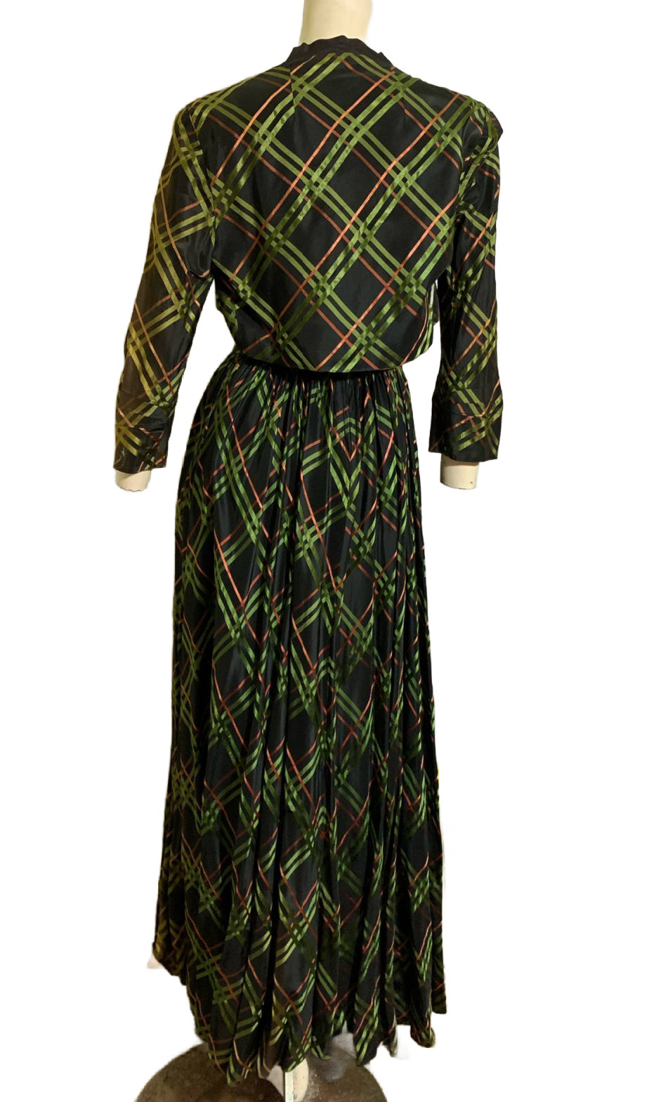 Green, Red and Black Plaid Taffeta Dress with Bolero Jacket circa 1940s