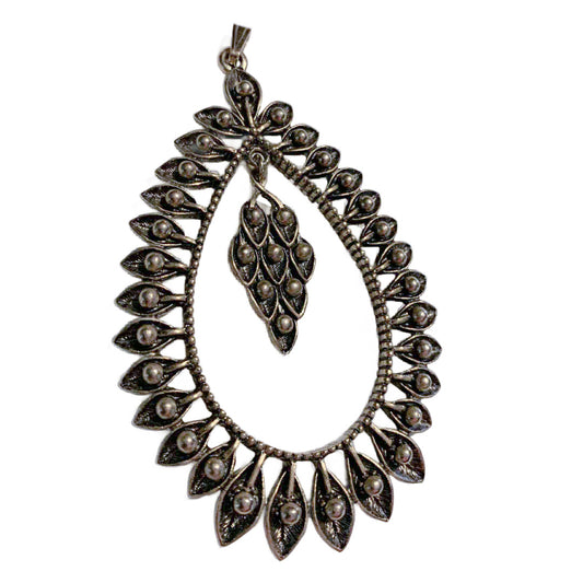 BIG Peacock Eye Inspired Teardrop Dangle Pendant circa 1970s