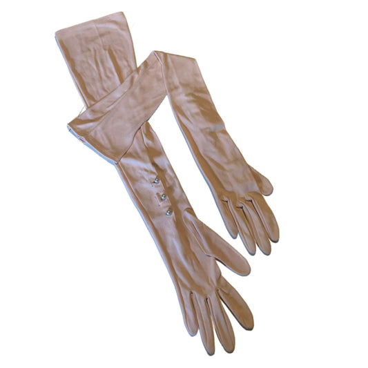 Petal Pink Opera Length Nylon Gloves circa 1960s