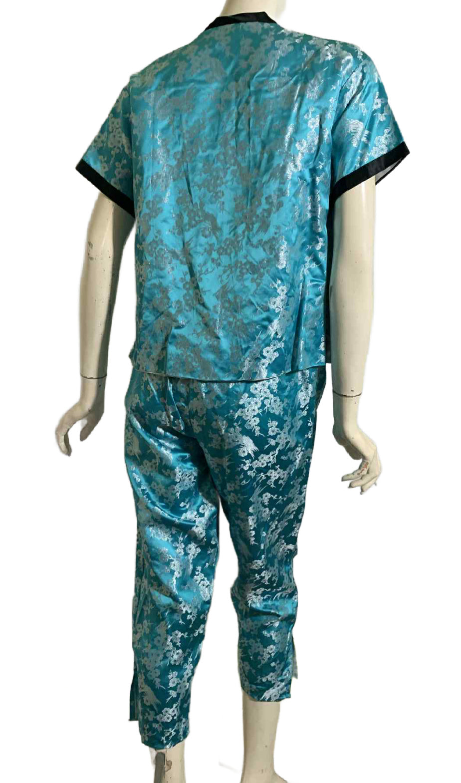 Silver and Blue Asian Style 2 Pc Pajama Set circa 1960s