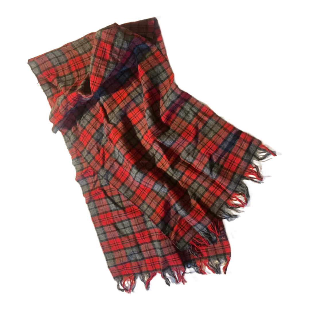 Red and Gray Plaid Wool Scarf circa 1940s