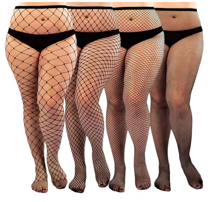 Yvonne- the Curvy Sized Black Fishnet Tights 4 Styles