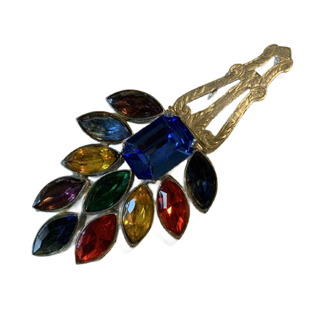Czech Glass Rainbow Colors Large Fur Clip circa 1930s