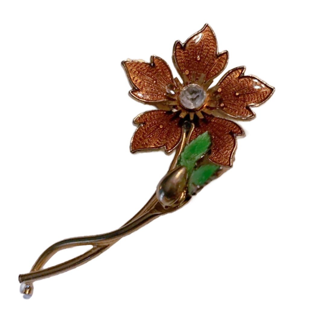 Salmon Pink Enameled Flower Brooch circa 1980s